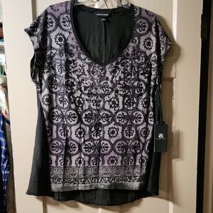 NWT Rock & Republic Gypsy Traveler Top Black & Purple Patterned w/ Glitter L